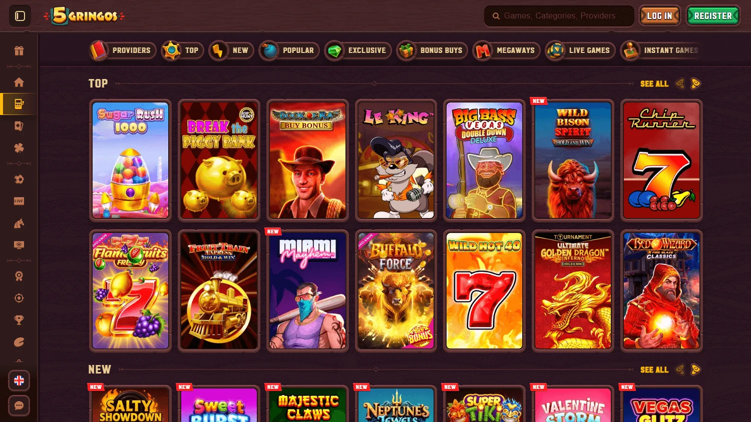 5Gringos Casino games area on desktop